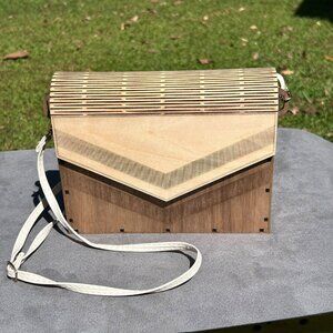 Handcrafted Wooden Geometric Clutch With Adjustable Strap